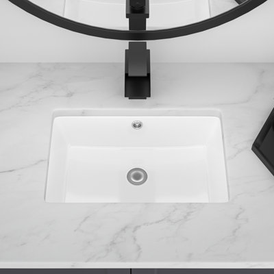 17" L x 12" W Rectangular White Ceramic Undermount Bathroom Sink with Overflow