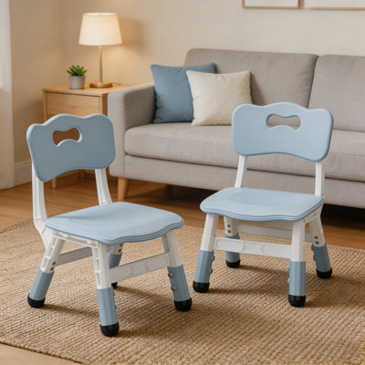 10.6"/11.4"/12.2" 3-Level Adjustable 2 Pcs Kids Chairs, Ergonomic Backrest, Non-Slip Feet, Stackable Polypropylene Chairs CPC CE Certified for Home Classroom, Blue
