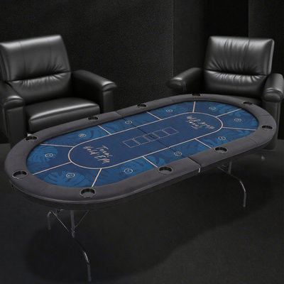Blue + Black Oval 100% Polyester + Manufactured Wood + Iron Poker Table