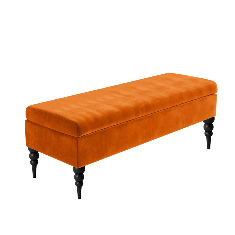 Safar Plain Ottoman Storage Bench - Plush Velvet Shoe Bench - Upholstered Footstool with Storage, Orange