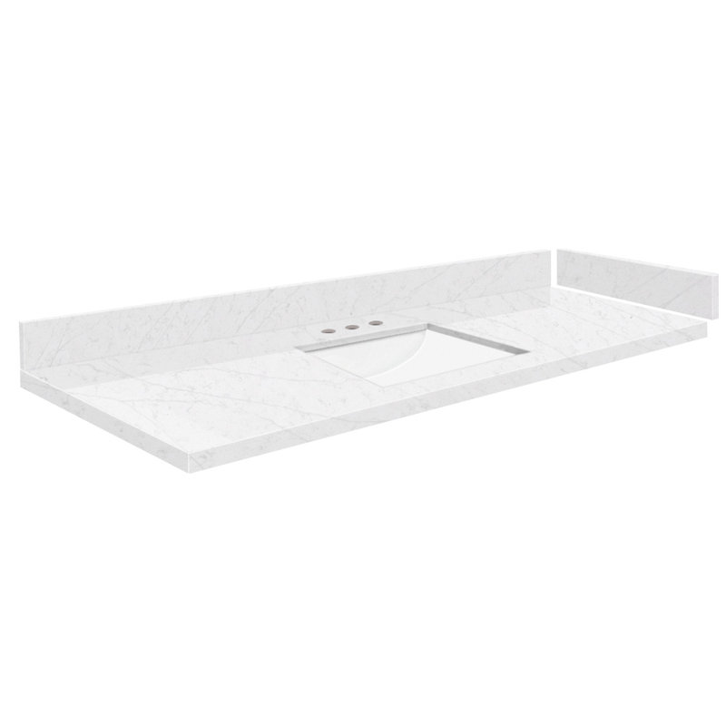Comptoir de meuble-lavabo simple 58 po en quartz avec lavabo et 3 trous de robinet, Blanc Miami