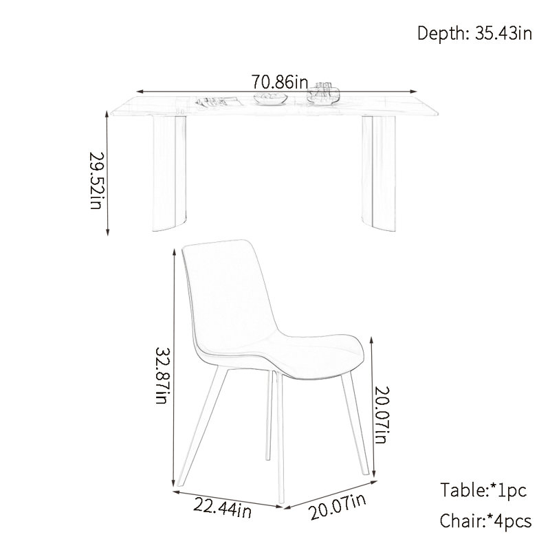 Ensemble de table de salle à manger rectangulaire moderne et simple, H 29,52 po x L 70,86 po x l 35,43 po