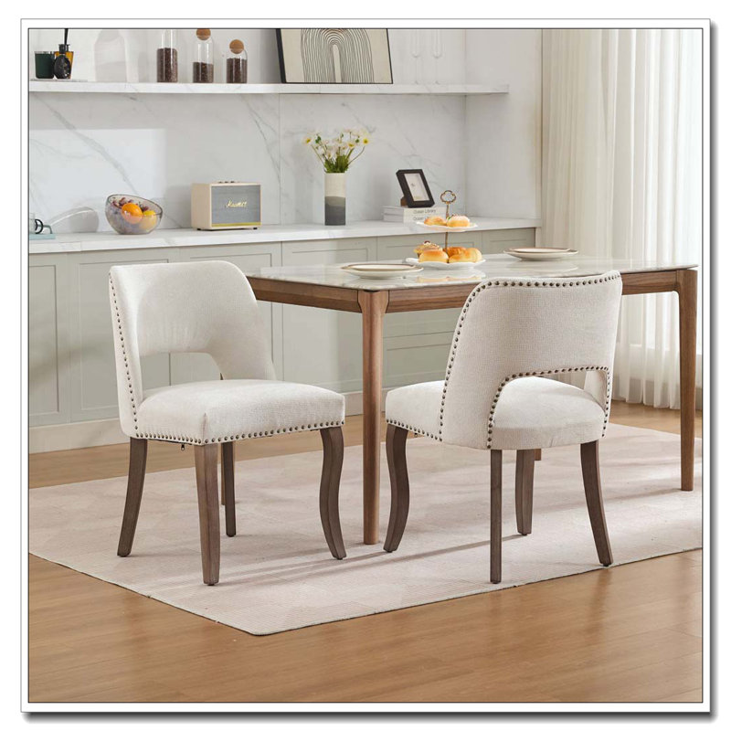 Chaise de salle à manger rembourrée en tissu, chaises de cuisine, chaises de salle à manger en bois, Beige