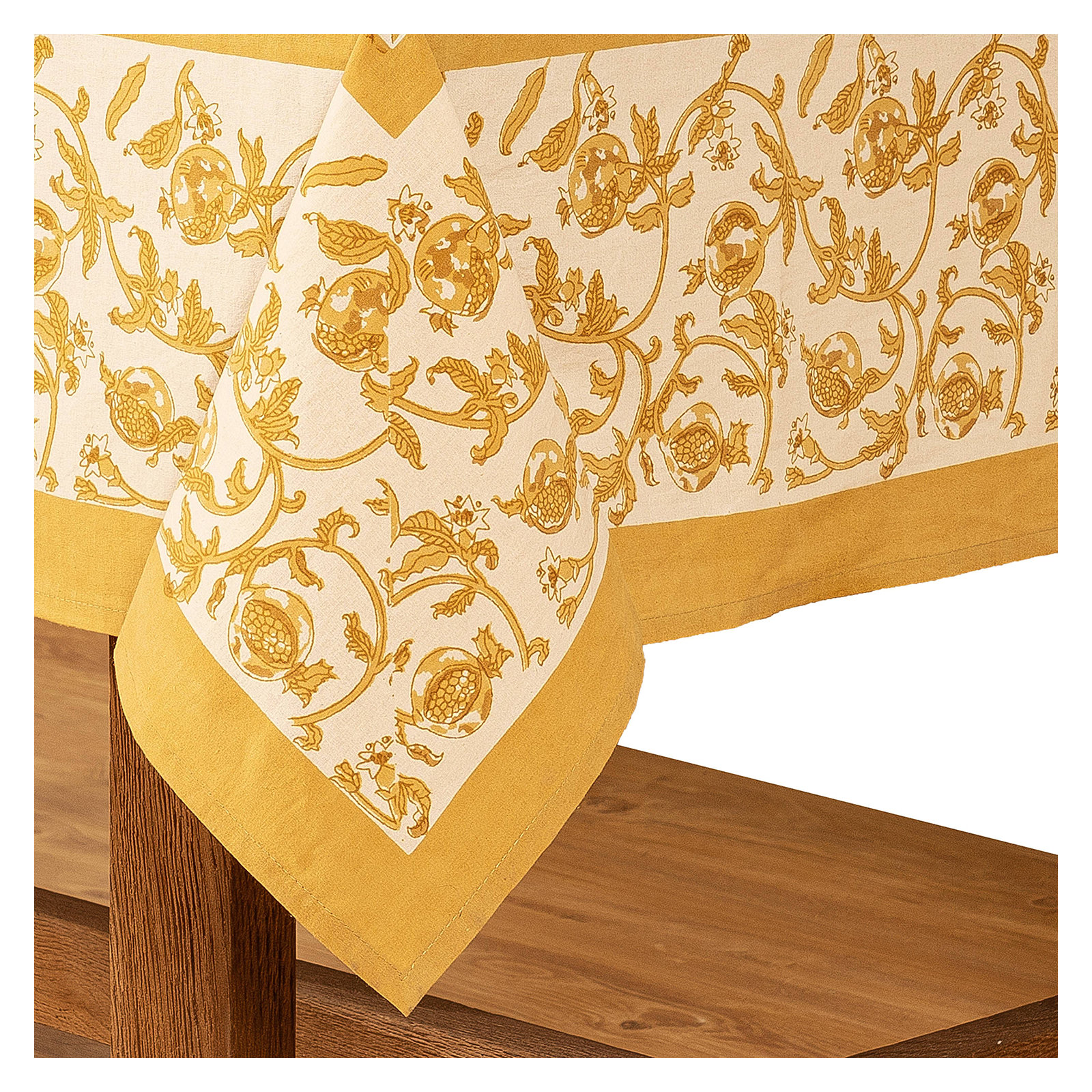 Bryah Floral Tablecloth, 86" L x 59" W, Mustard/White