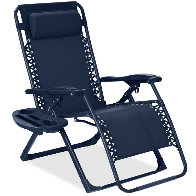  Monochromatic Zero Gravity Chair, Folding Patio Recliner W/Side Tray, Headrest - Navy