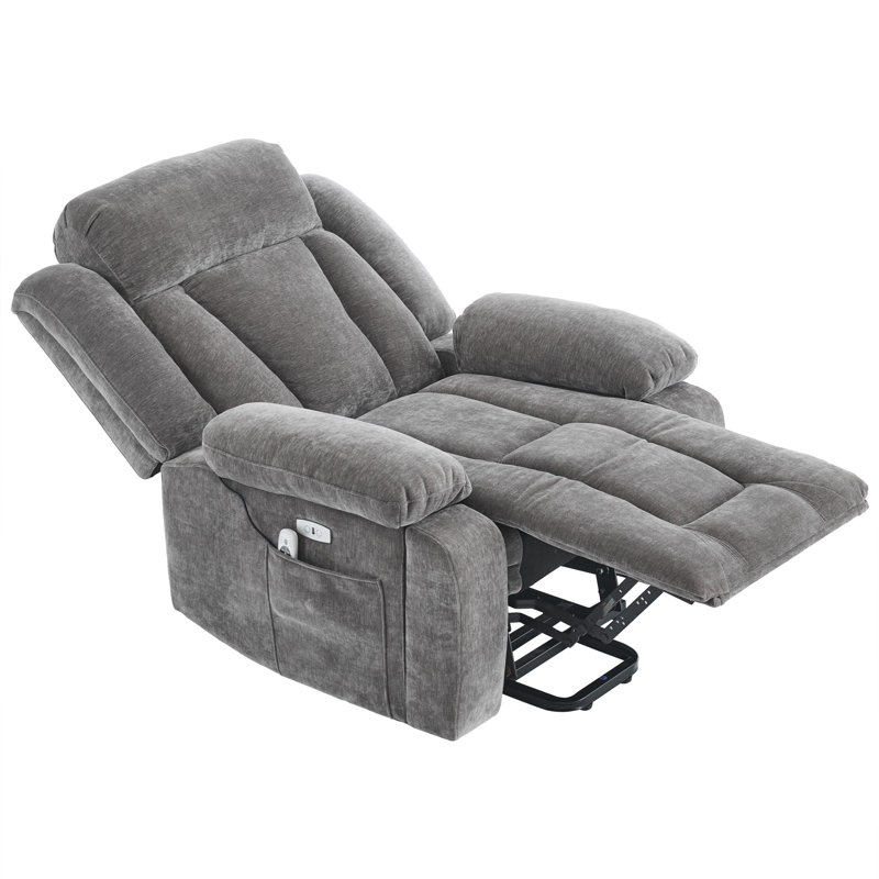 Upholstered Recliner With Cup Holders, Grey