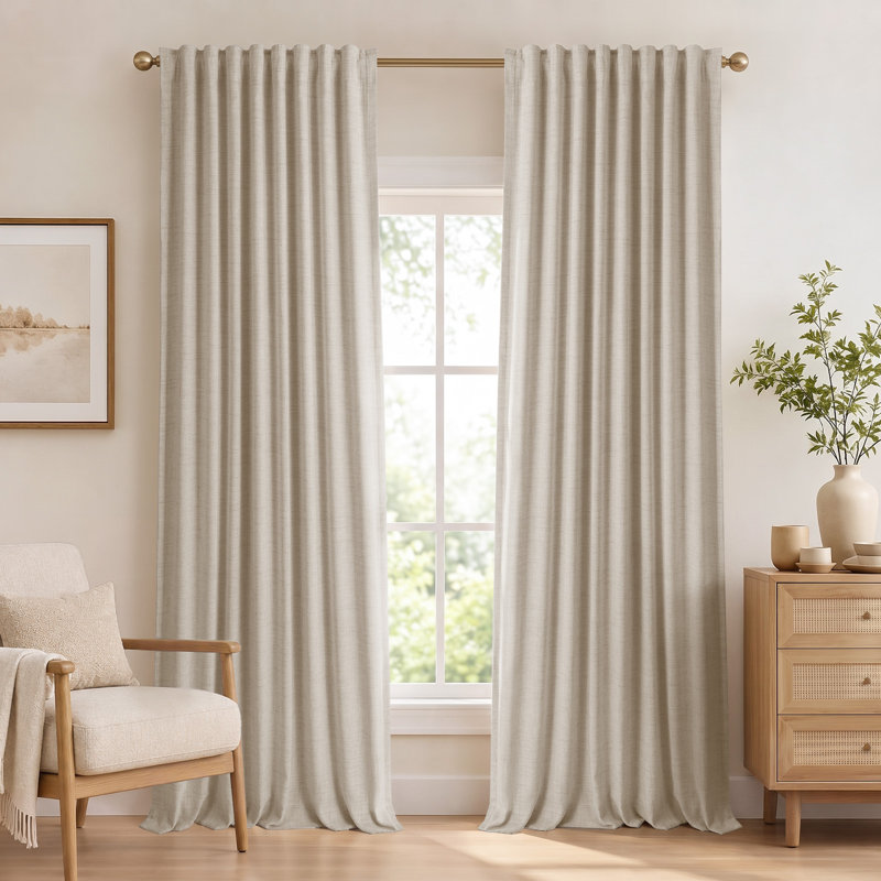 Cadnite 50" W Thermal 100% Blackout Linen Textured Curtain  2 Panels Set, 50" W x 72" L, Cream