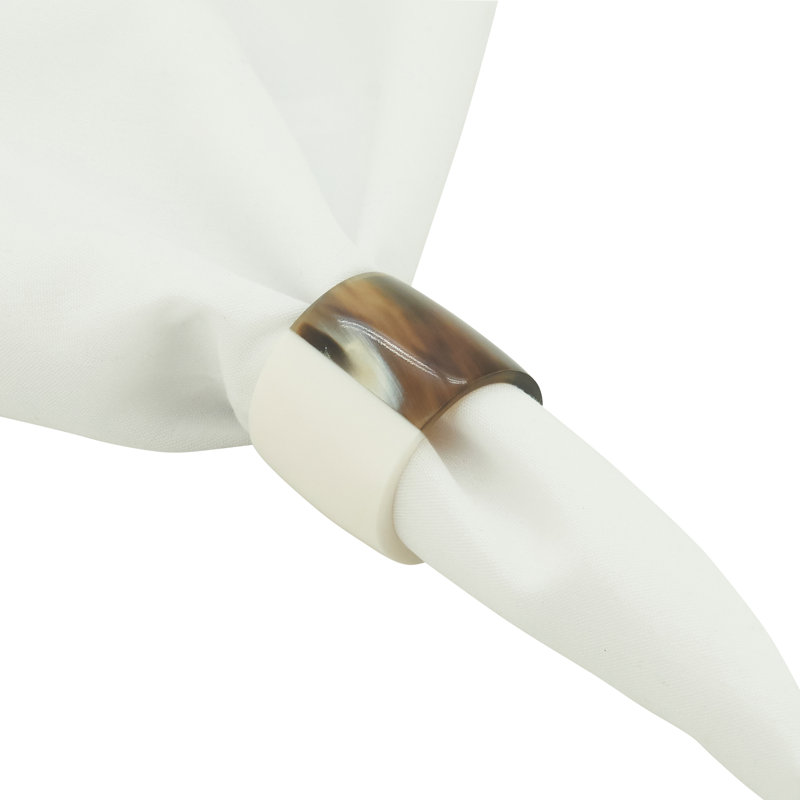 Brown and White Elongated Horn Napkin Rings Set of 4