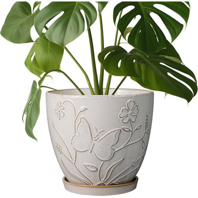 Pot à fleurs 8 "en céramique blanche avec drain et soucoupe