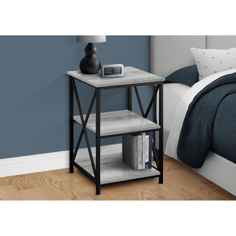 Table d'appoint de salon moderne avec stratifié gris et métal noir décoratif pour un look élégant