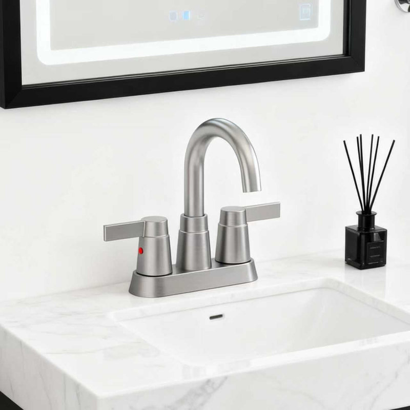 4 Inch Centerset Brushed Nickel Bathroom Faucet, 2-Handle 360° Swivel High Arc Vanity Faucet
