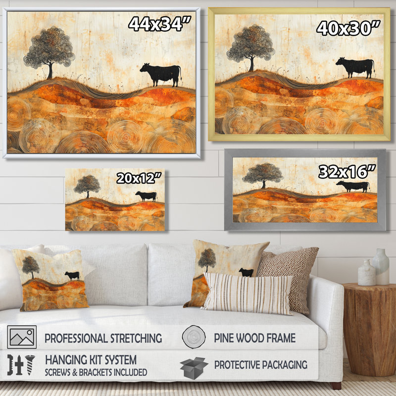 «Drewann Autumn Farm with Cow In The Field Landscape - Farm Wall Art Decor», H 30 po x l 40 po, Impression encadrée flottante