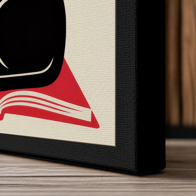 Black Cat, Red Book Japandi 1 Piece Wrapped Canvas Wall Art, 24x16 - 61.0 x 40.6 cm, Black Border