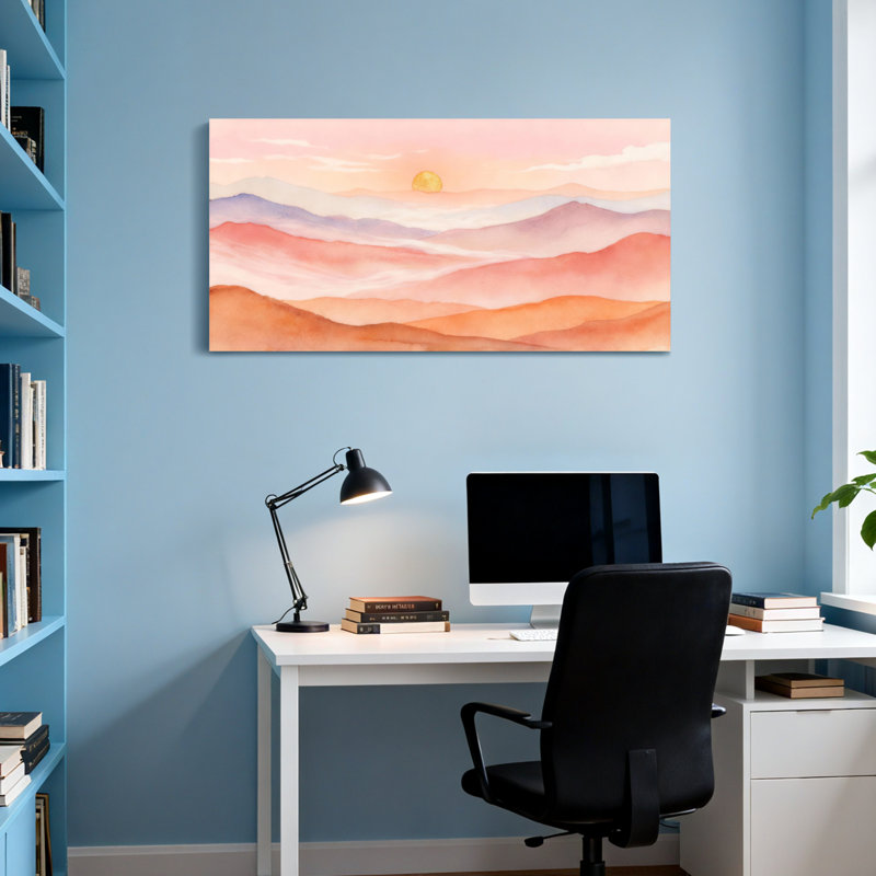 «Landscape & Nature Pastel Sunset Mountain Landscape», reproduction d'art, H 24 po x l 48 po