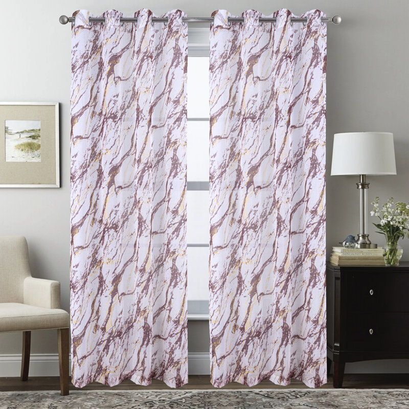 Marble Metallic Semi Sheer Window Curtain Panel, 54" W x 84" L, Red
