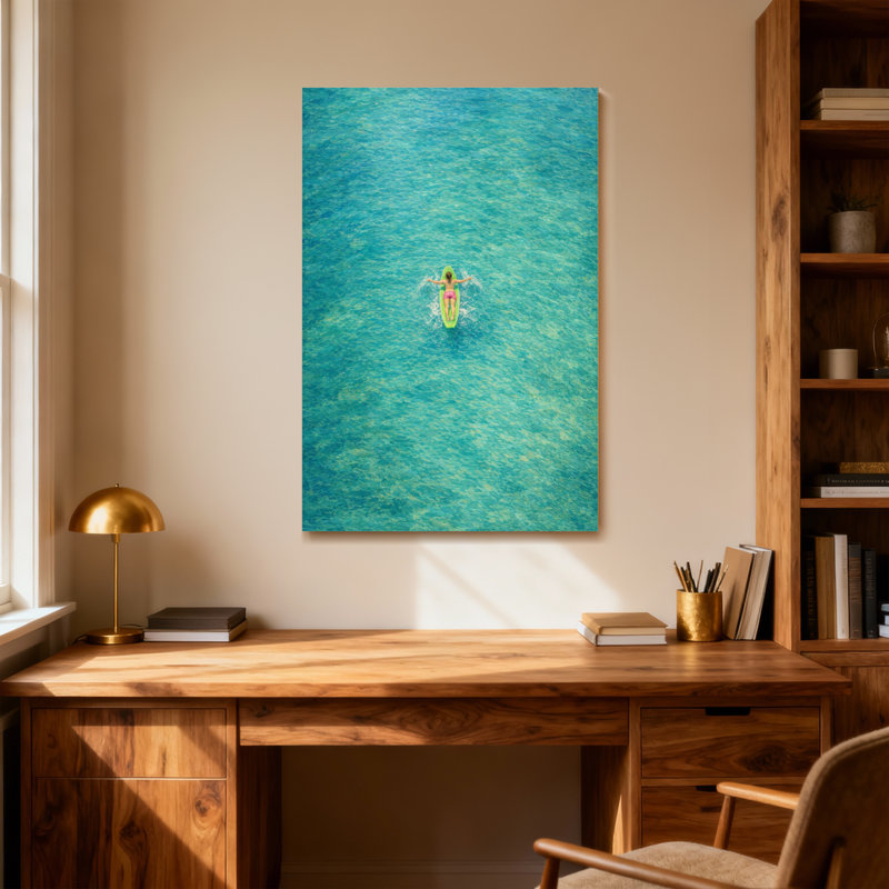 Scénario et paysages urbains flottant sur l'eau en vue sur l'océan, H 40 po x l 28 po