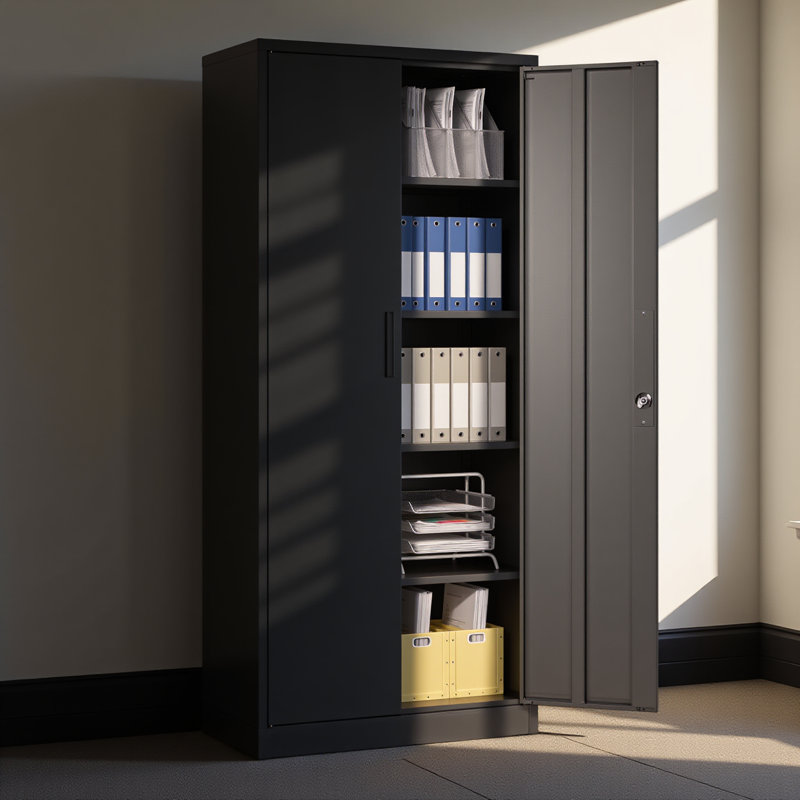 72"h Metal Garage Storage Cabinet, Black Tool Steel Locking Cabinet With Doors And 4 Shelves, Tall Cabinets For Garage Storage Systems Lockable File Cabinet For Home Office, Classroom/pantry