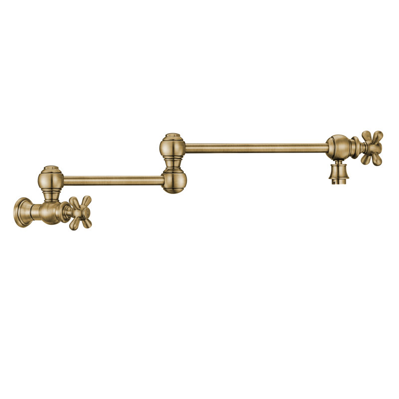 Whitehaus Collection Wall Mount Retractable Swing Spout Pot Filler, Antique Brass, Lever