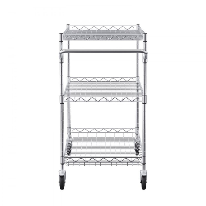 3-Tier Utility Cart Rolling Cart on Wheels 30"x18"x32.4" 661 LBS 6 Hooks
