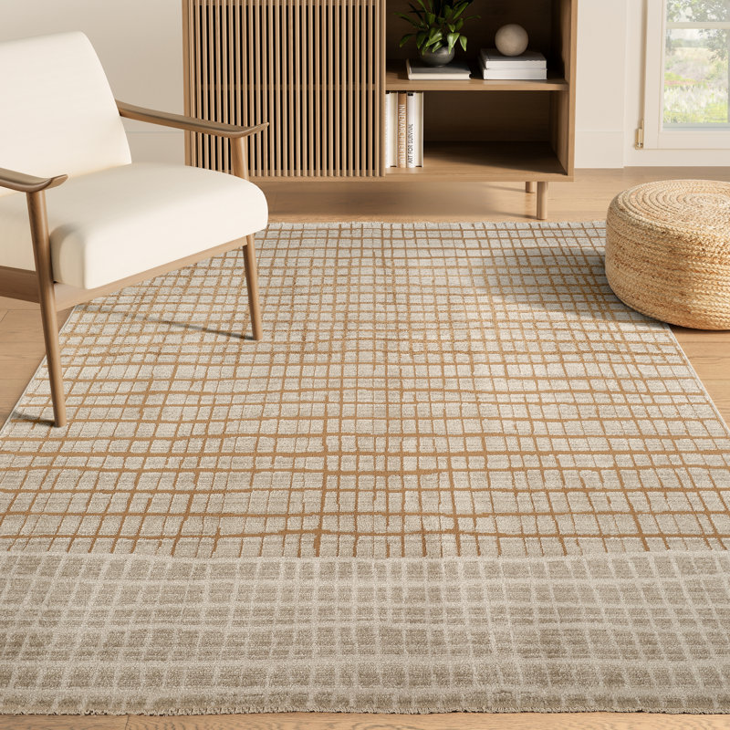 Abani Rugs EVE160A Evelyn Modern Grid Fade Beige Camel Brown Area Rug, Rectangle 6' x 9'5"