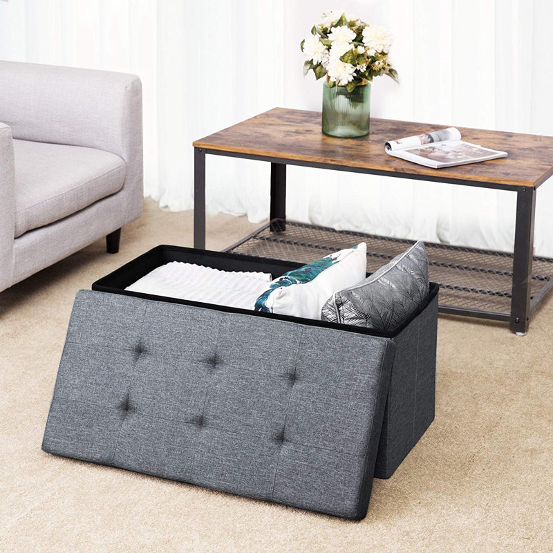 Banc de rangement avec repose-pieds pliant, Gris, 100% mousse
