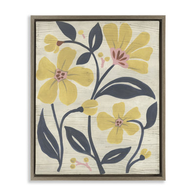 «Curved Bungalow Flowers», art mural encadré sur toile flottante brune, design par June Erica Vess