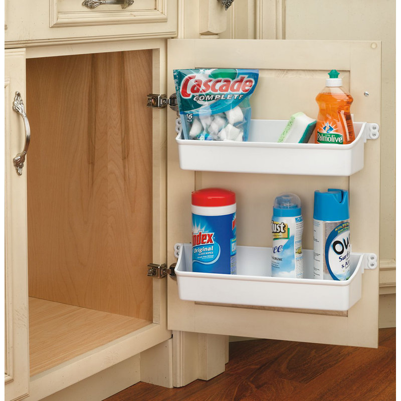 Ensemble de plateaux de rangement 14 po à 2 portes en polymère blanc, H 3,56 po x l 13,75 po x P 4,25 po, blanc