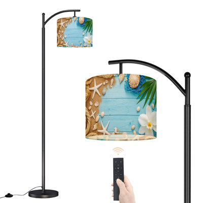 Lampe sur pied à arc avec abat-jour réglable en bois étoile de mer coquillages orchidées sable lampe sur pied 3 températures de couleur à intensité variable grand poteau avec interrupteur au pied pour la chambre à coucher