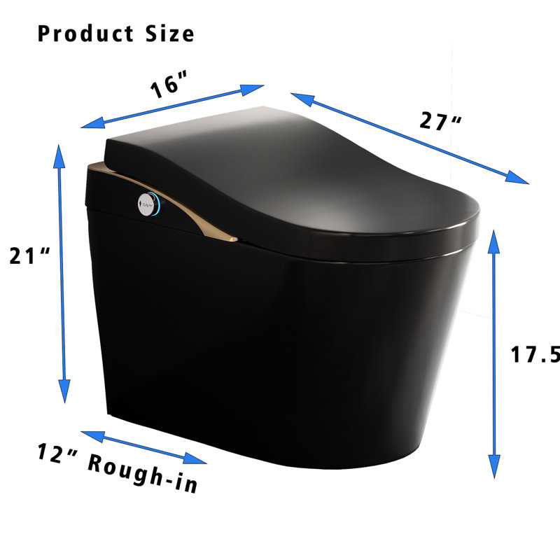 Smart Toilet With Bidet, Auto Flush, Open/Close, Heated Seat, Warm Water And Dry, Foam - Black, Contemporary Appearance, Porcelain Material, 17.5 Inches Comfortable Height, Siphonic Jet Flushing