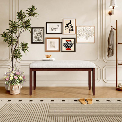 Banc de 38 pouces pour hall d'entrée avec siège rembourré et pieds en bois massif pour la cuisine, l'intérieur et le couloir
