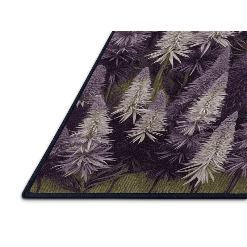 Machine Washable Botanical Purple Area Rug
