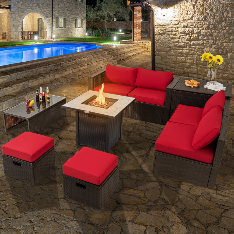 Jalyza 6 - Person Patio Conversation Set with Cushions, Red