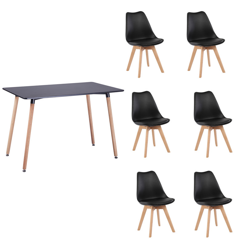 Iveth 6 - Person Four Leg Base Dining Set, Black, Black