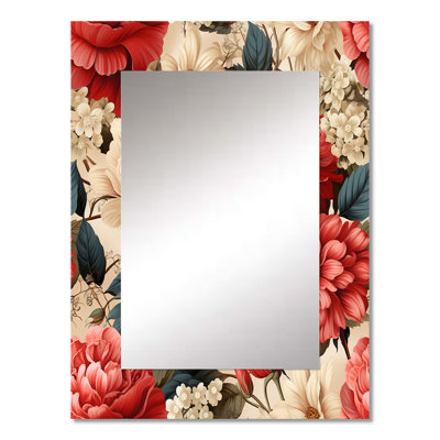 Alayshia Vintage Pink And Beige Rose Floral Pattern - Floral Decorative Mirror, Floral Large Wall Mirror, Printed Metal Art