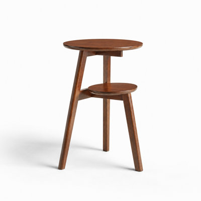 2-Tier Solid Wood Side Table Multi-Functional Round End Table Bedside Table with Lower Storage Shelf Compact Space-Saving Household Table