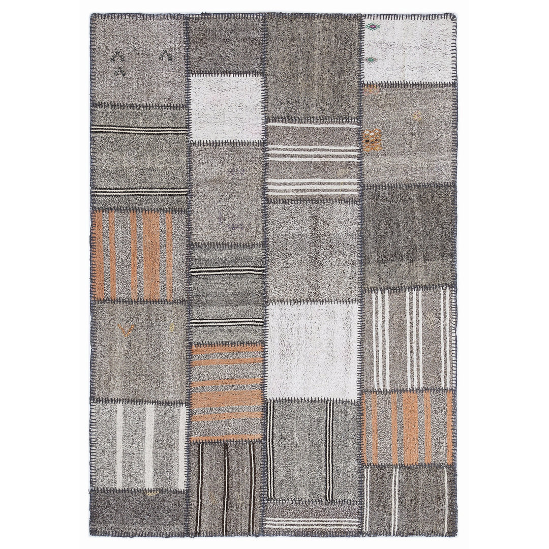 Teselya Grey Striped Wool Handmade Area Rug