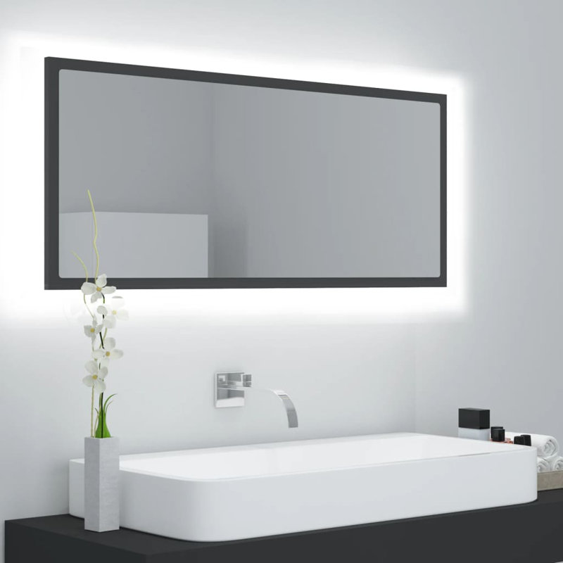 Engineered Wood Flat Wall Mirror, Concrete Gray, 14.6" x 35.4"