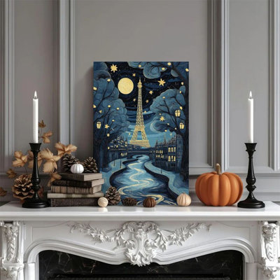1 pièce encadrée Alvord, peinture de la Tour Eiffel, vue de nuit de Paris, impression de style Van Gogh, affiche murale rétro, décor à la maison, œuvre d'art moderne, cadeau parfait pour la chambre à coucher et le salon, 1 pouce d'épaisseur