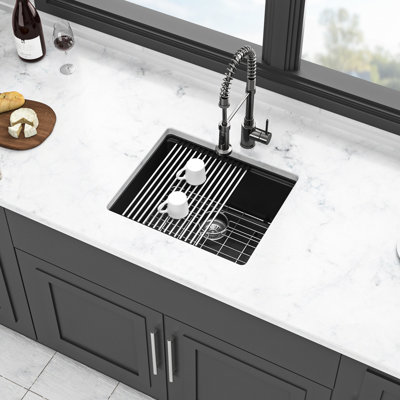 White 21X18" Granite Composite Quartz Workstation Sink For Kitchen, Undermount Style, Smooth And , Dirt - , Quiet Use, Package With Rack, Strainers, Grid, Board Installation Guide Kitchen Sink, High