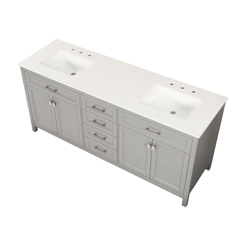 Gray 72'' Double Freestanding Bathroom Vanity with Marble Top