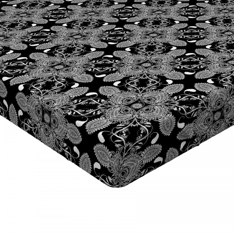 Black and White Paisley Microfiber Twin XL Fitted Sheet