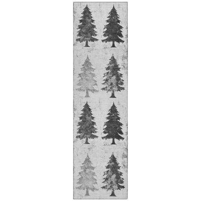 Machine Washable Indoor/Outdoor Christmas Tree Xhevrie Gray Rug