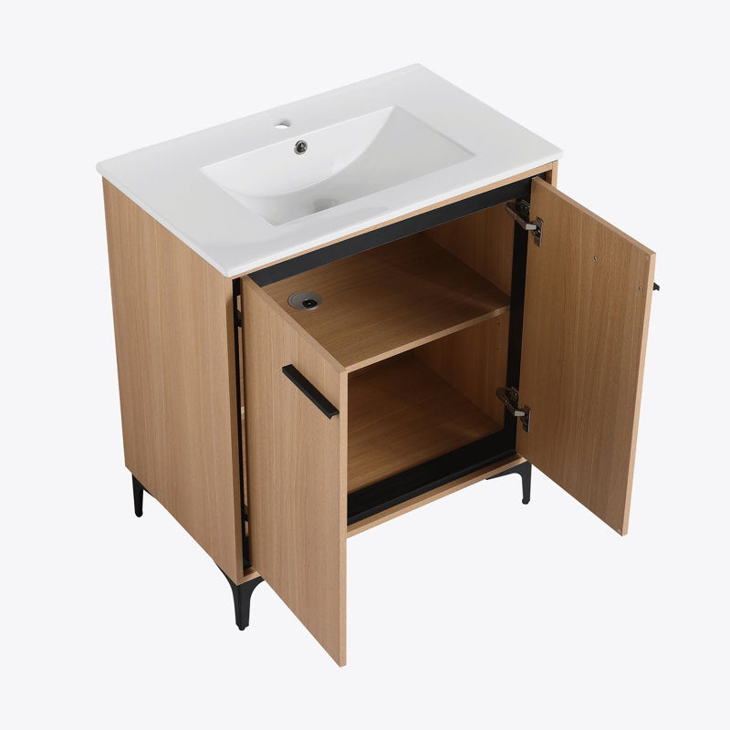 Base de meuble-lavabo 30 po avec lavabo, armoire de rangement avec portes, bois d'ingénierie