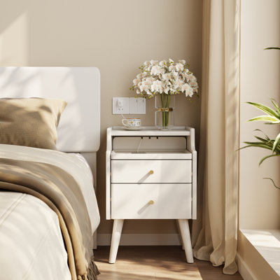 Casimir Narrow Solid Wood Nightstand with 2 Drawers
