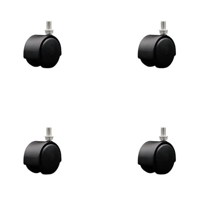 2 Inch Black Metal Hood Twin Wheel Caster Nylon Wheels 3/8 Thread Stem Set of 4