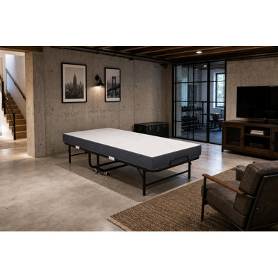 Lit pliant extra long de 75 po pour les personnes de grande taille, lit escamotable en métal robuste avec matelas en mousse à mémoire de forme de 5 po, capacité de 450 lb, noir pour chambre d'amis