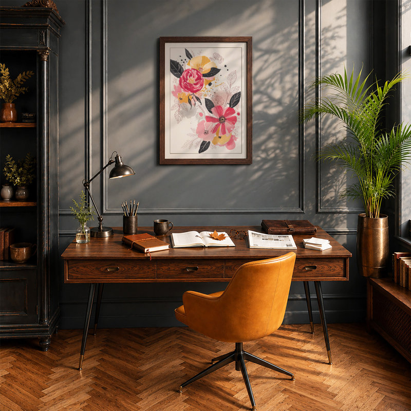 Bloom Arrangement Botanical - Framed Print, Walnut, A3 - 42.0 x 29.7 cm