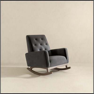 Dark Grey Fabric Solid Wood Rocking Chair
