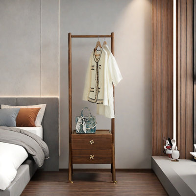 Movable Nightstand Coat Rack with Drawers