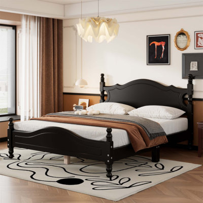 Govea Retro Wood Platform Bed with Solid Pine Construction and Slat Support